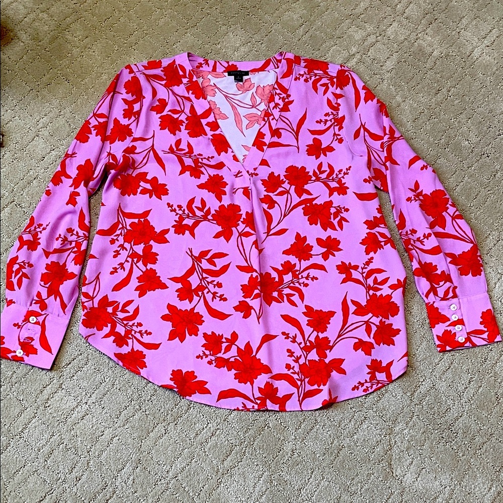 Ann Taylor Red Floral Blouse - Pink Base